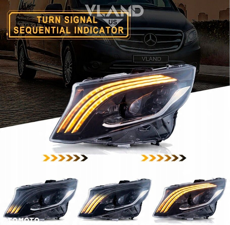 Reflektor Lampa kpl Vland Full Led Tuning Black Mercedes Vito V-klasa w 447 - 9