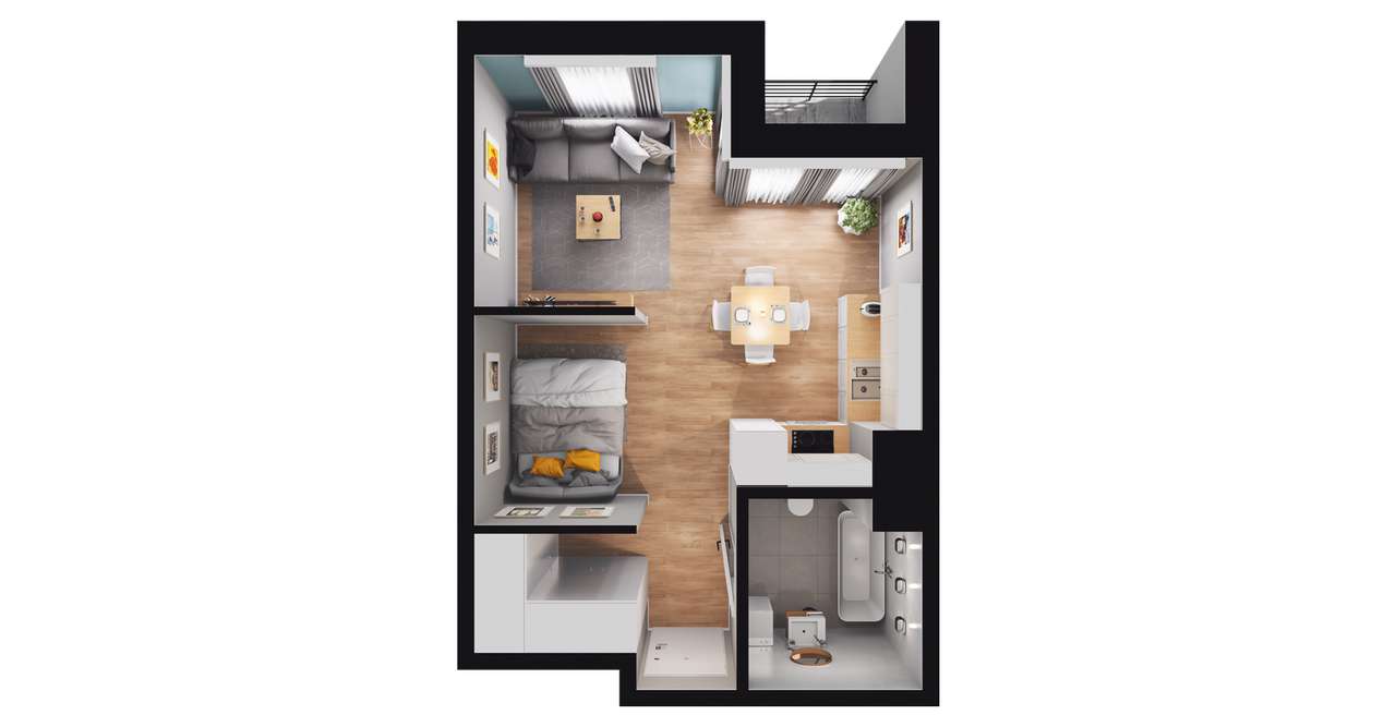 1-pokojowe mieszkanie 33m2 + balkon - Pełny obrazek: 2/23