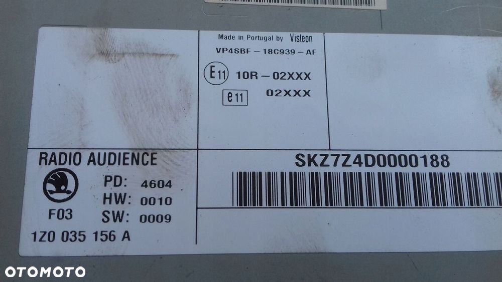 RADIO RADIOODTWARZACZ CD 1Z0035156A SKODA OCTAVIA II 2 04- - 4