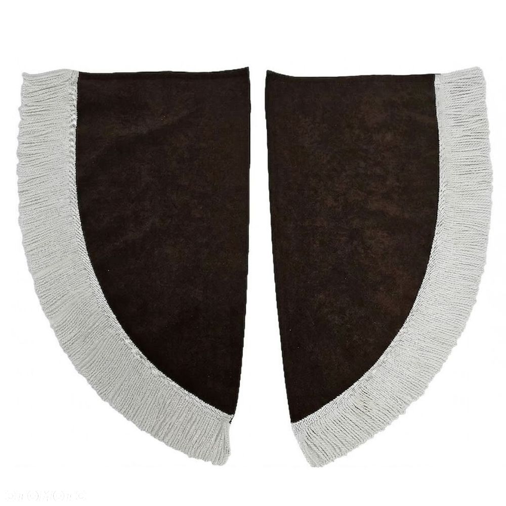 ZASŁONY BOCZNE SKOSY TIR BUS -materiał : WELUR -Brąz + Frędzle Białe - 1