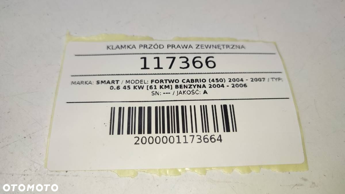 KLAMKA PRZÓD PRZEDNIA PRAWA ZEWNĘTRZNA SMART FORTWO CABRIO EUROPA - 6