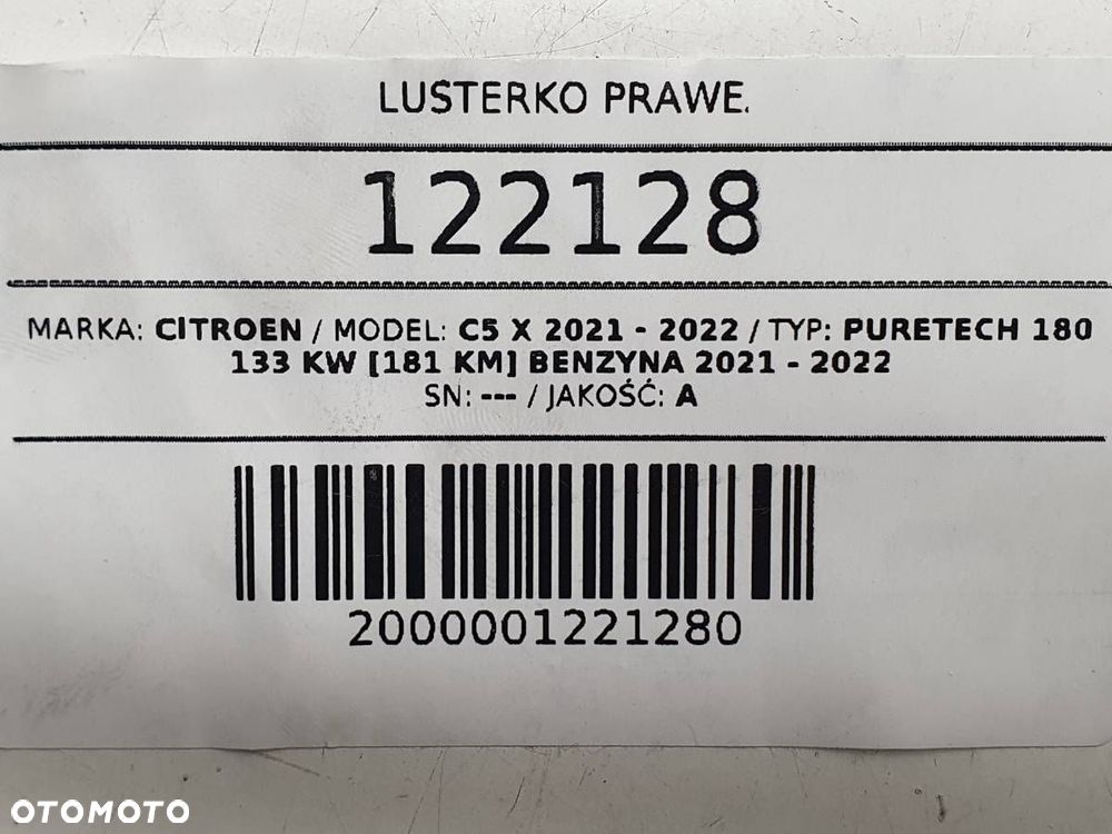 LUSTERKO PRAWE ELEKTRYCZNE KIERUNKOWSKAZ BLIS CITROEN C5 X EU 12 PIN - 11