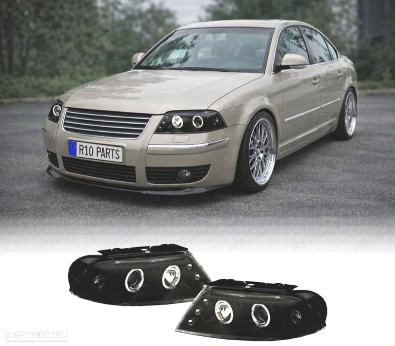 FARÓIS ANGEL EYES PARA VOLKSWAGEN VW PASSAT 3BG 00-05 PRETO - 1