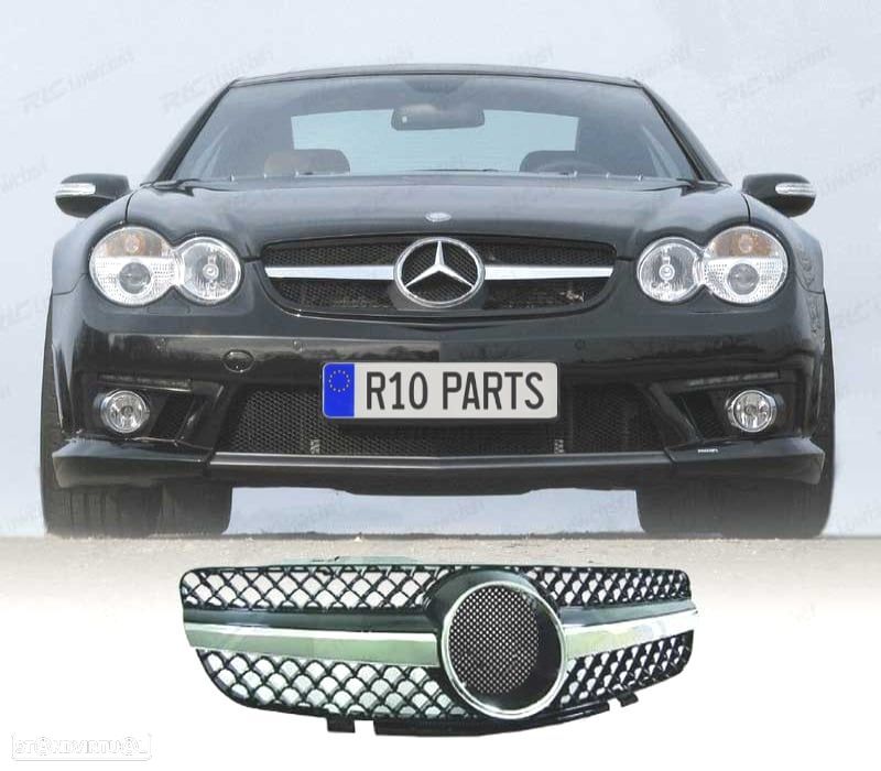 GRELHA FRONTAL MERCEDES SL R230 01-08 LOOK SPORT AMG CROMADA PRETA - 1