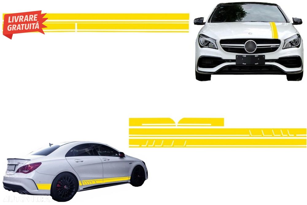 Set Stickere Capota Plafon Portbagaj si Laterale Galben Mat Mercedes CLA W117 C117- livrare gratuita - 1