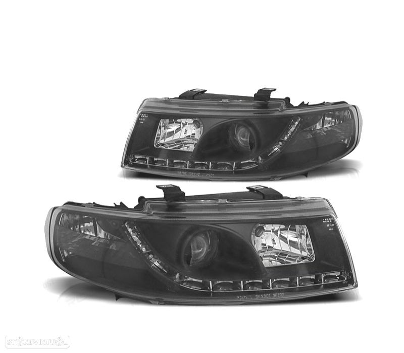 FARÓIS COM LUZ DIURNA SEAT LEON TOLEDO 99-04 FUNDO PRETO - 1