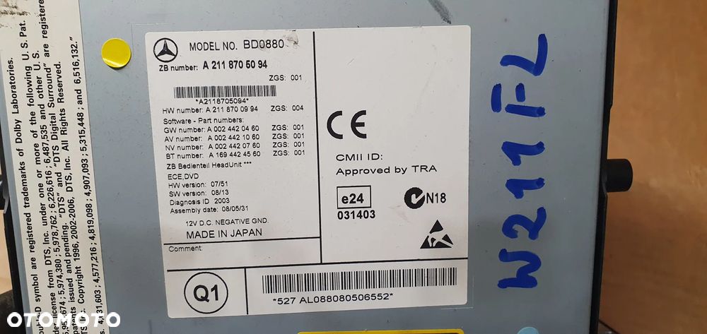 Radio radioodtwarzacz Mercedes E-Klasa W211 Lift A2118705094 - 11