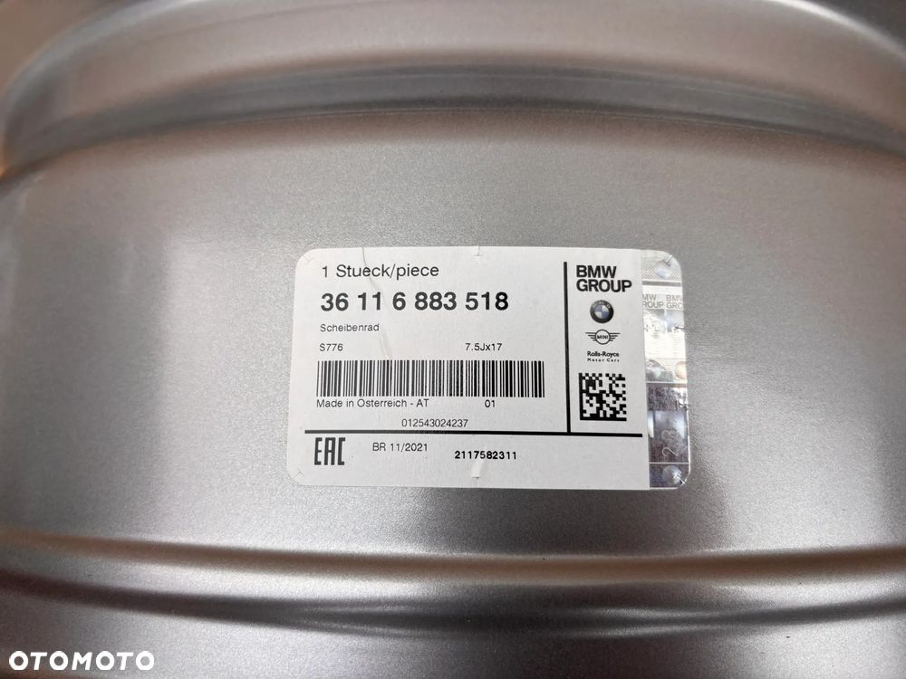 Oryginalna Nowa Felga Aluminiowa BMW 3 G20 G21 7,5 17 IS30 5x112 6883518 Szara 7,5J 17" ET30 36116883518 - 6