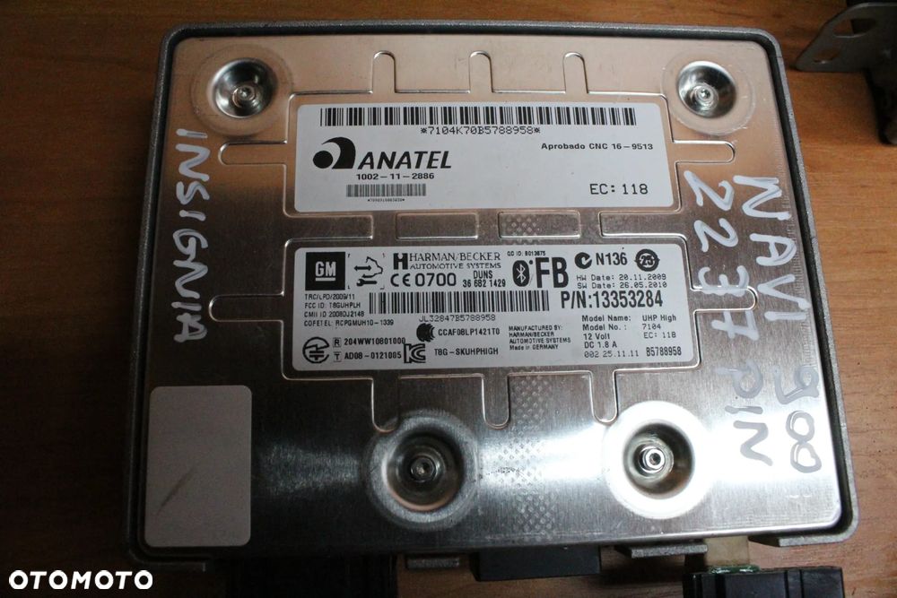 RADIO NAWIGACJA WYŚWIETLACZ KOLOROWA KOMPLET Z PINEM OPEL INSIGNIA A PRZED LIFT NAVI 900 ECO 22830698 - 9