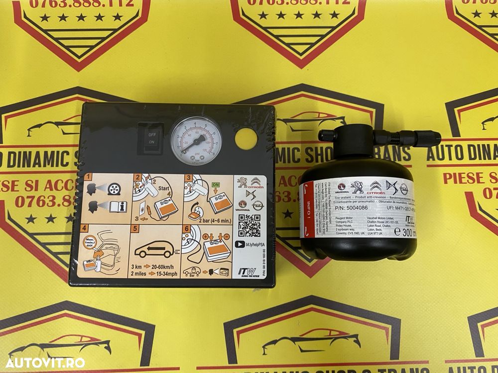 Compresor auto umflat roti soluție kit pană OEM Peugeot 180w neutiliza - 1