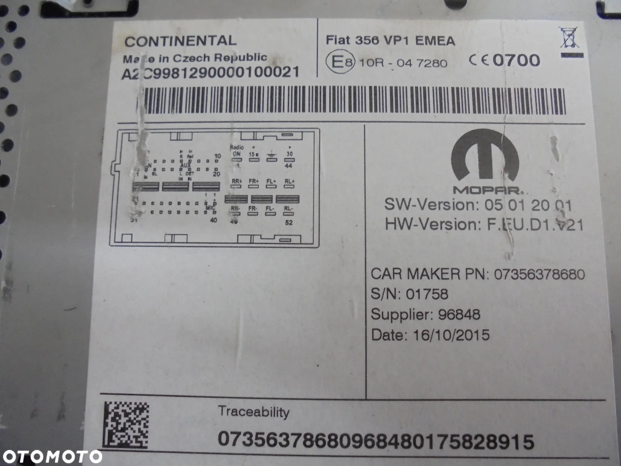 RADIO FIAT TIPO 7356378680 BLUETOOTH - 2