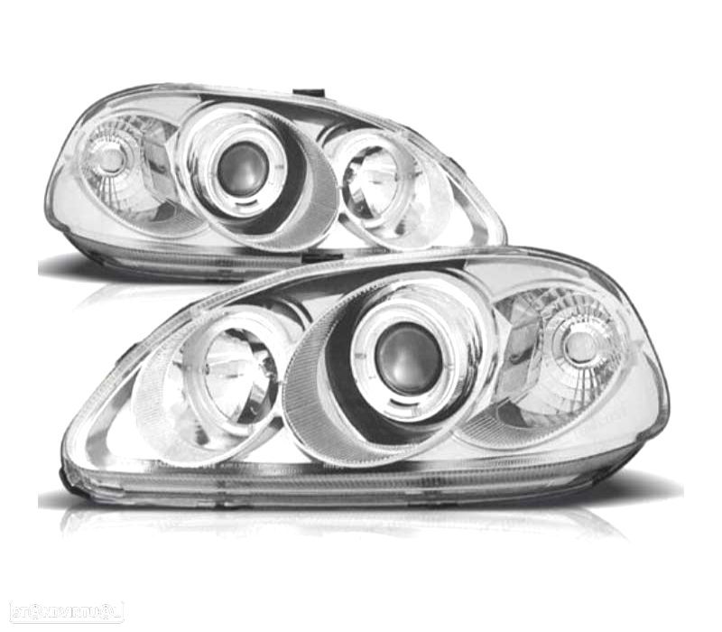 FARÓIS HONDA CIVIC 99-01 OLHOS DE ANJO FUNDO CROMADO - 1