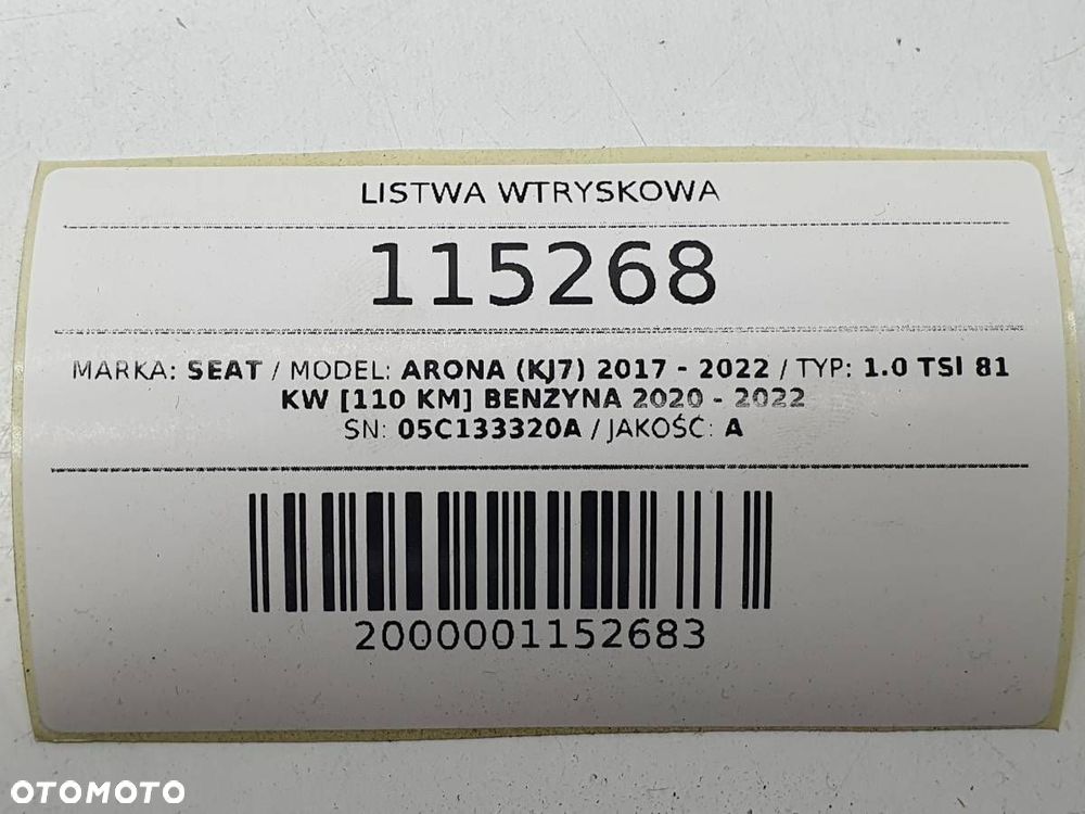 LISTWA WTRYSKOWA CZUJNIK 1.0 TSI SEAT ARONA 05C133320A - 6