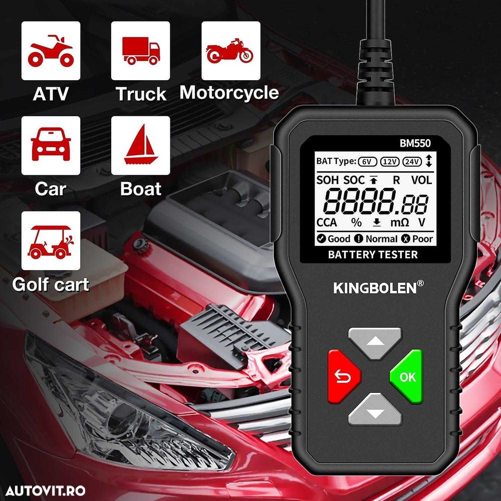 Tester auto baterii tensiune 6-12-24V capacitate baterie 2-220Ah BM550 - 2
