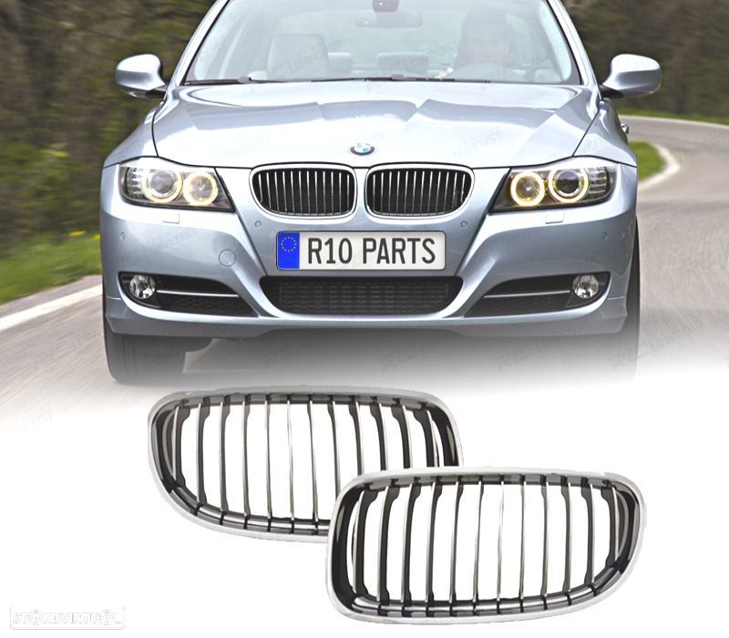 GRELHAS FRONTAIS BMW E90 08-12 PRETO CROMADO - 1