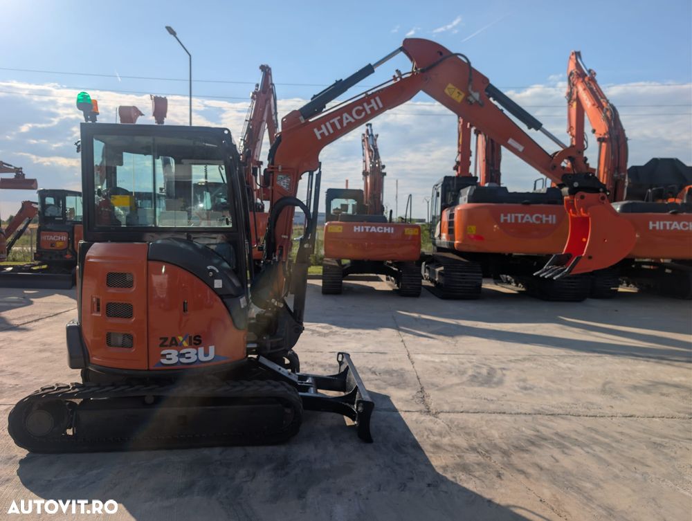 Hitachi ZX33U-6, 3,7tone, 2023, 2.291h, CUPLA RAPIDA HIDR+3 CUPE NOI, lama nivelare, ad sapare 3,5m, latime 1,55m, inst picon pe brate, aer conditionat, radio, produs in JAPONIA, posibil leasing 4 ani-PROMOTIE 36.900 EUR+Tva - 2