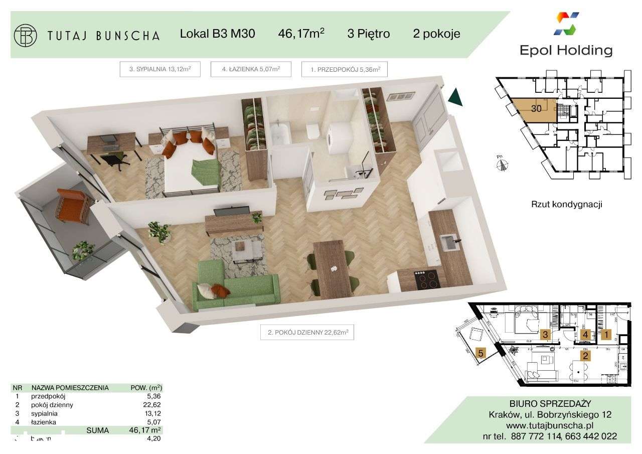 2-pokojowe mieszkanie 46 m2 + balkon 4 m2 Bezpośrednio