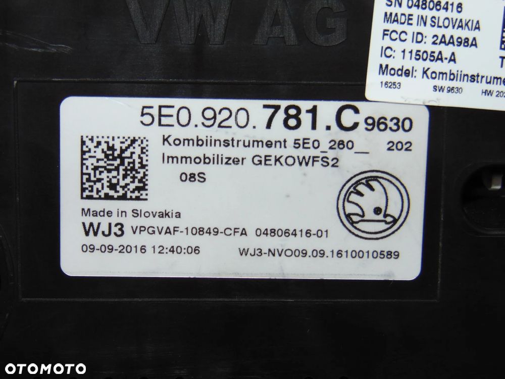 Licznik zegary 5E0920781C Skoda Octavia 3 III 1.6 TDI 12-16r - 3