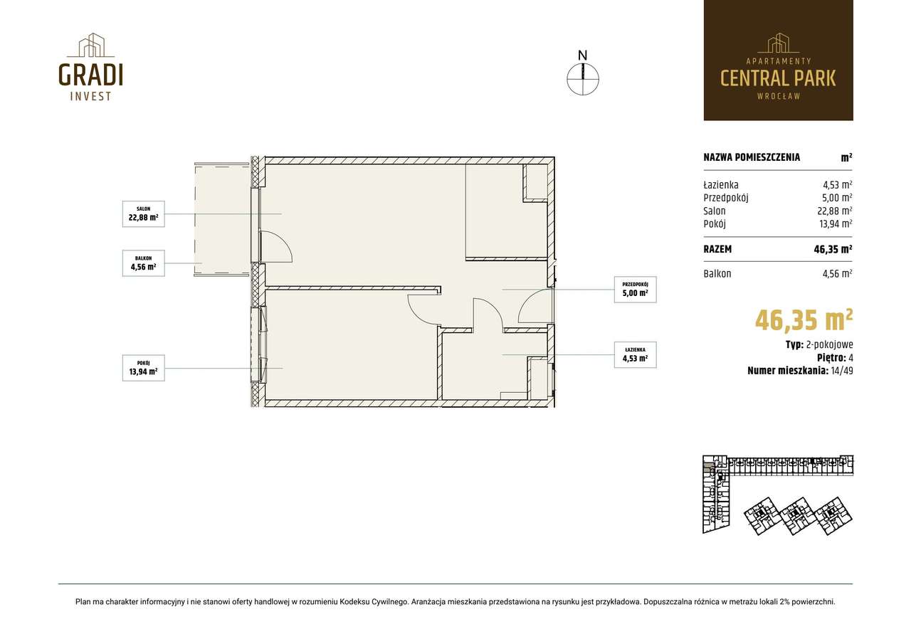 2-pokojowe mieszkanie 46m2 + balkon - Pełny obrazek: 2/21