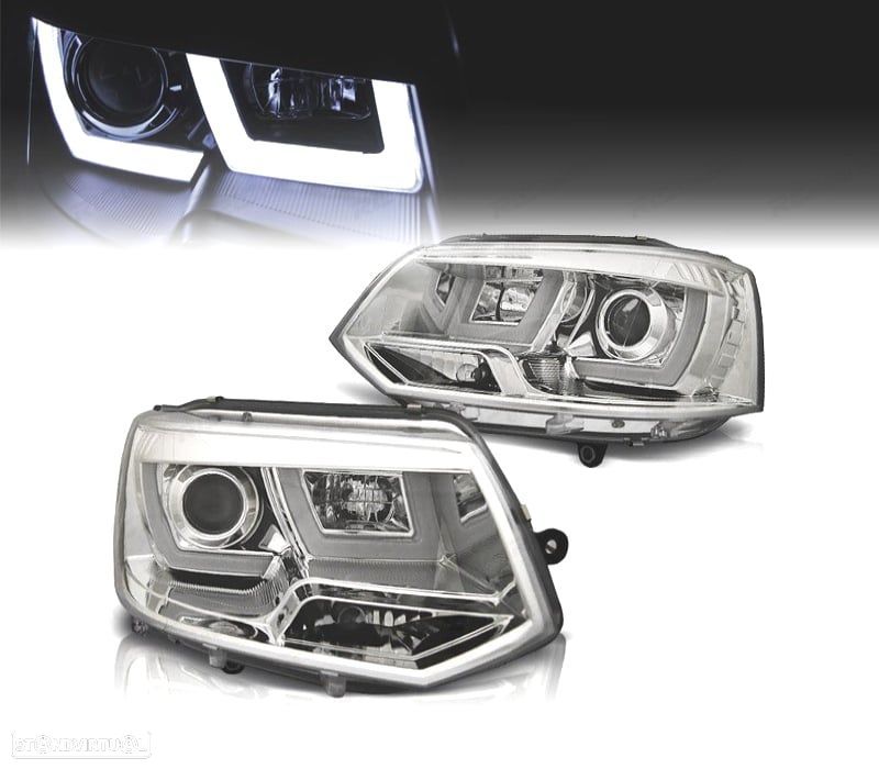 FAROIS FRONTAIS PARA VOLKSWAGEN VW TRANSPORTER T5 10-15 TUBE LIGHT FUNDO CROMADO - 1
