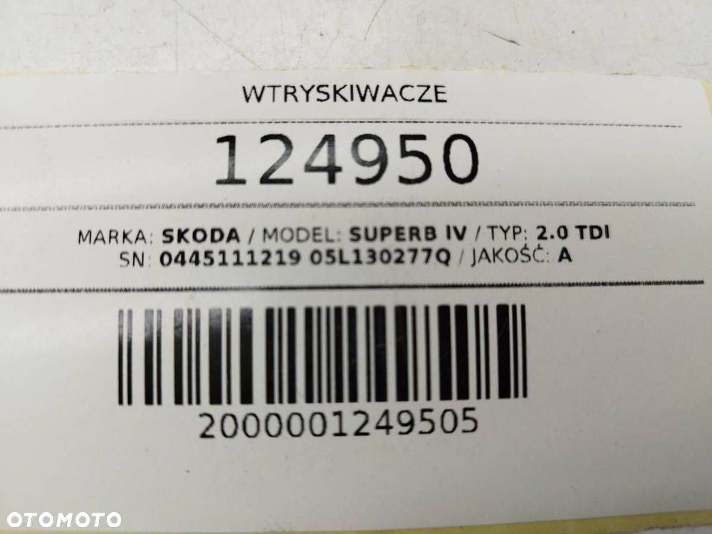 WTRYSKIWACZE WTRYSKI KOMPLET SKODA SUPERB IV 2.0 TDI 0445111219 05L130277Q - 9