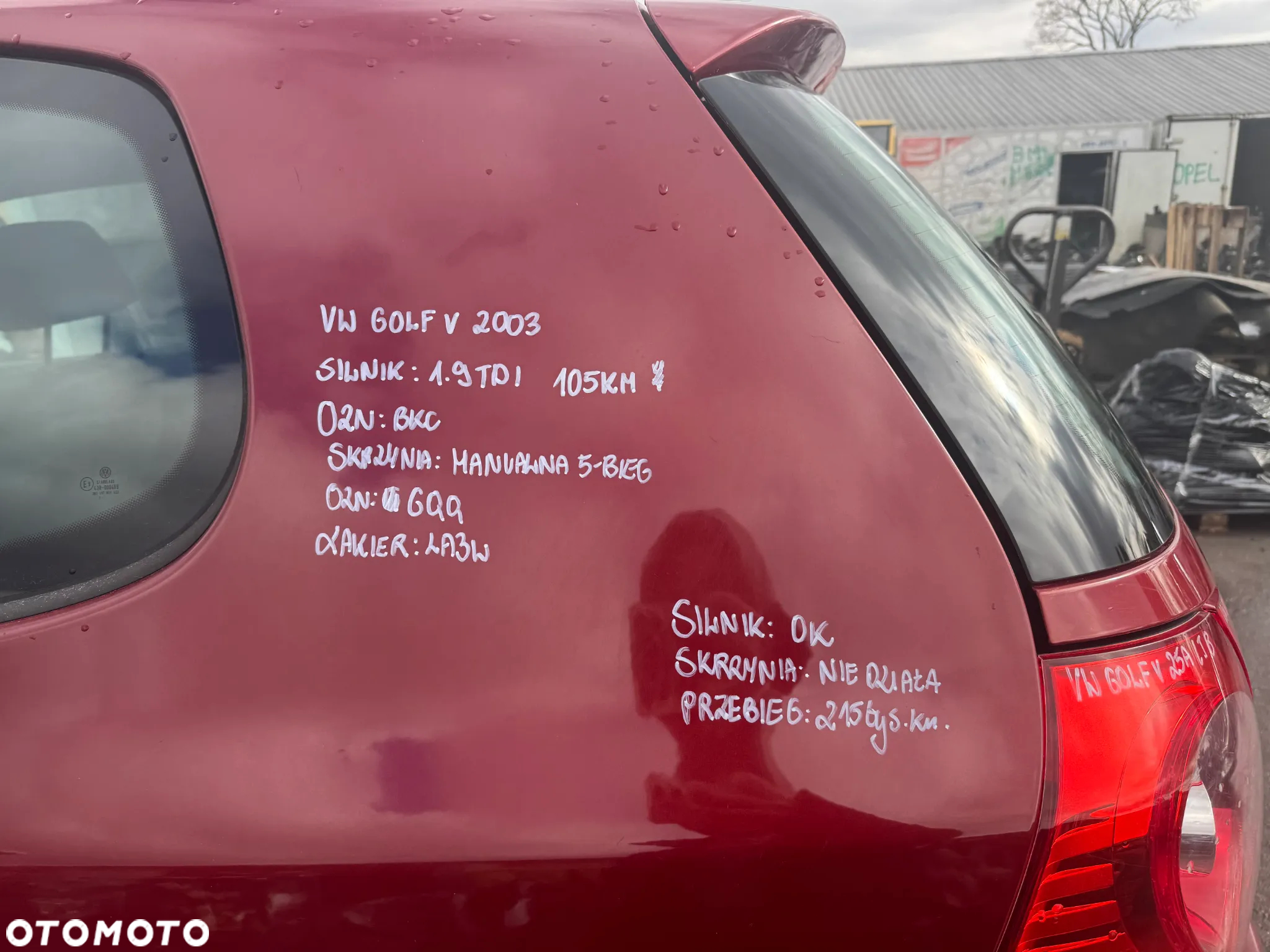 VW GOLF V 2003 1.9 TDI 105KM LA3W CZERWONY NA CZĘŚCI - 7