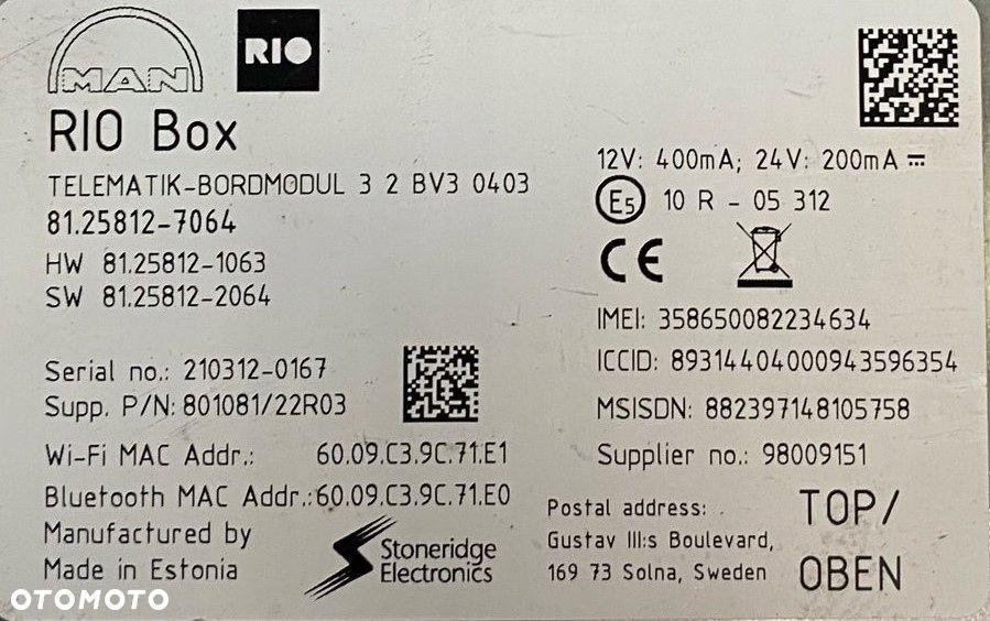 TELEMATYKA MAN RIO BOX 81.25812-7064 - 2