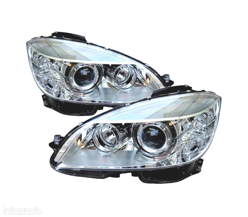 FARÓIS XENON MERCEDES C W204 07-11 FUNDO CROMADO - 1