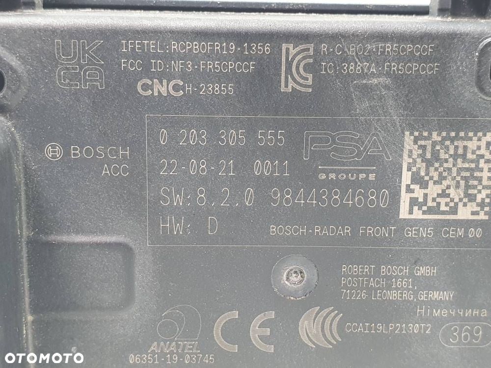 RADAR SENSOR DISTRONIC PRZÓD PRZEDNI CITROEN C5 X 9844384680 0203305555 - 2
