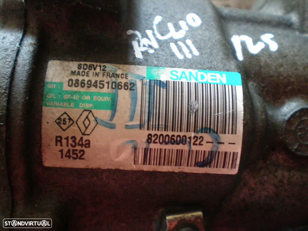 Compressor AC 8200600122  08032511662 RENAULT MODUS 2007 1.4I RENAULT CLIO3 2005 0P SANDEN - 4