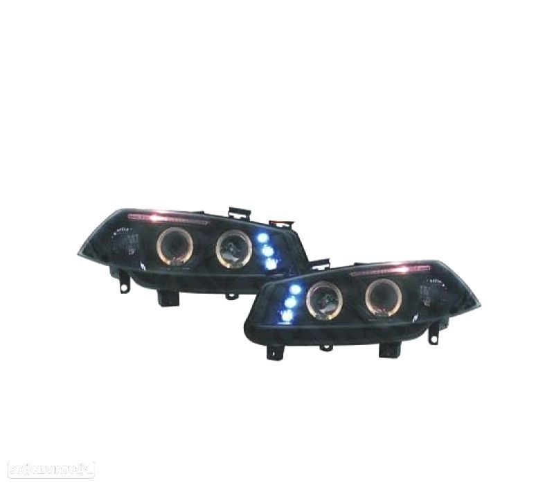 FARÓIS ANGEL EYES + LED RENAULT MEGANE 02-05 FUNDO PRETO - 1