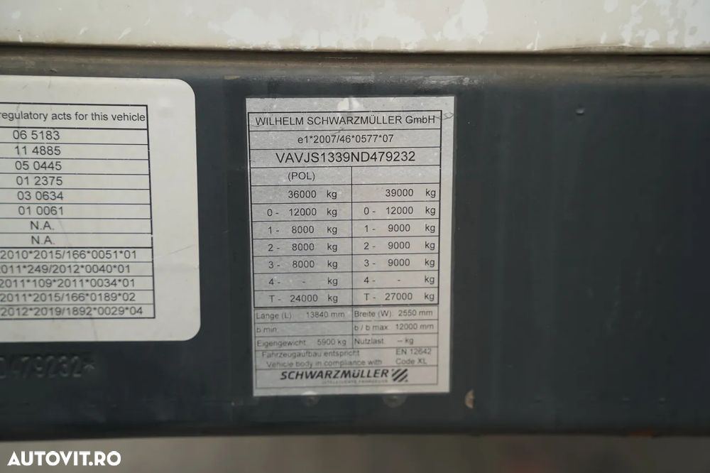 Schwarzmuller / SEMIREMORCĂ CU PRELATĂ (CURTAINSIDER) / STANDARD / SUPORT PALETI / AXĂ RIDICABILĂ / AXE SAF / - 29
