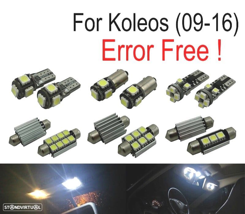 KIT COMPLETO DE 10 LAMPADAS LED INTERIOR PARA RENAULT KOLEOS INTERIOR LED 09-16 - 1
