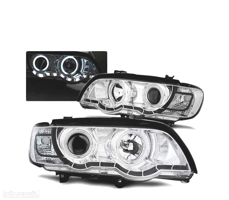 FARÓIS ANGEL EYES XENON BMW X5 E53 99-03 CHROME CROMADO - 1