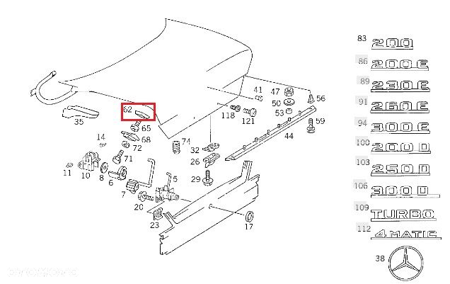MERCEDES W124 Odbojnik gumowy klapy bagaznika ORYGINAL - 2
