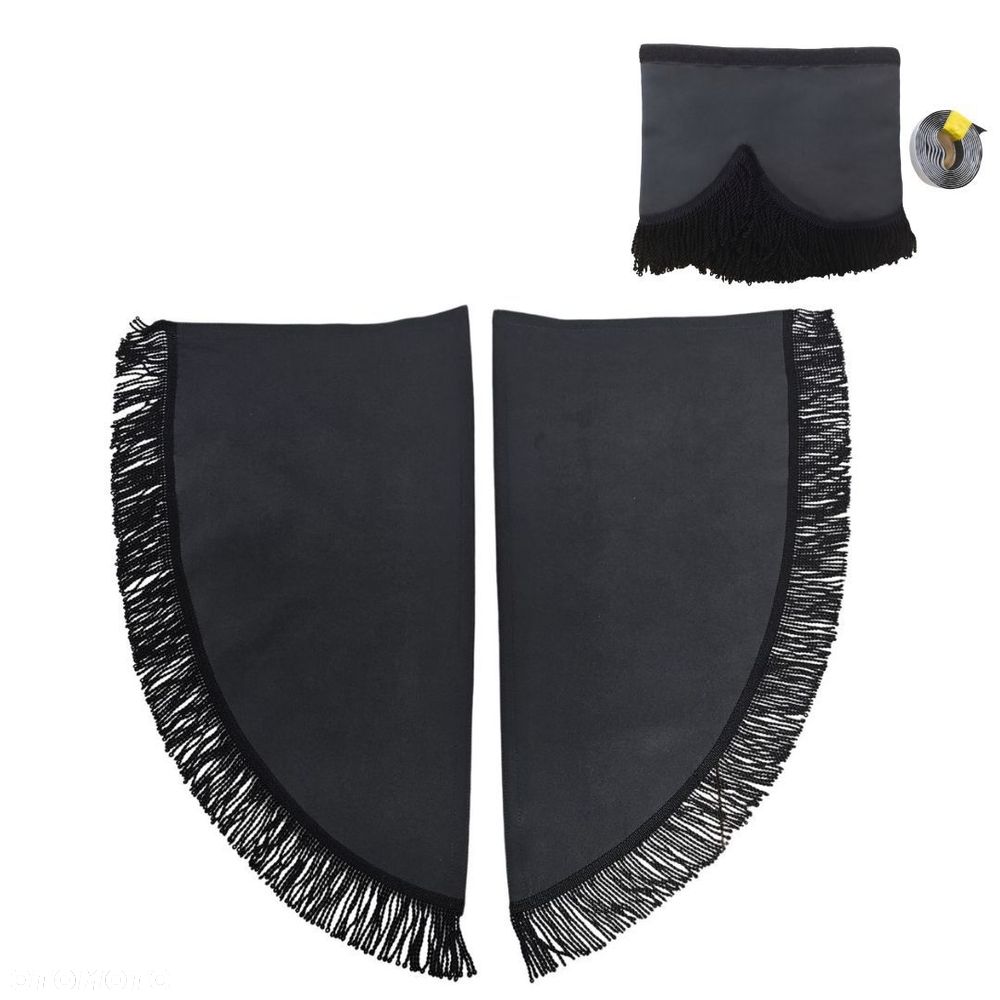 ZASŁONY BOCZNE + FALBANA TIR - materiał: Welur-grafit+ Frędzle Czarne - 1