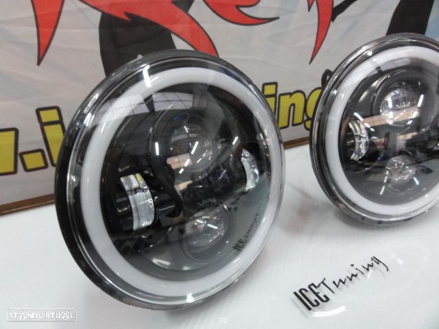 Faróis FULL LED CREE de 7 polegadas com médios, maximos, Angel eyes e pisca em led fundo preto, compatíveis com Hummer, Jeep Wrangler JK TJ LJ, Land Rover Defender, Mercedes classe G W463, Nissan, Suzuki, veículos 4x4, Harley Davidson. - 3