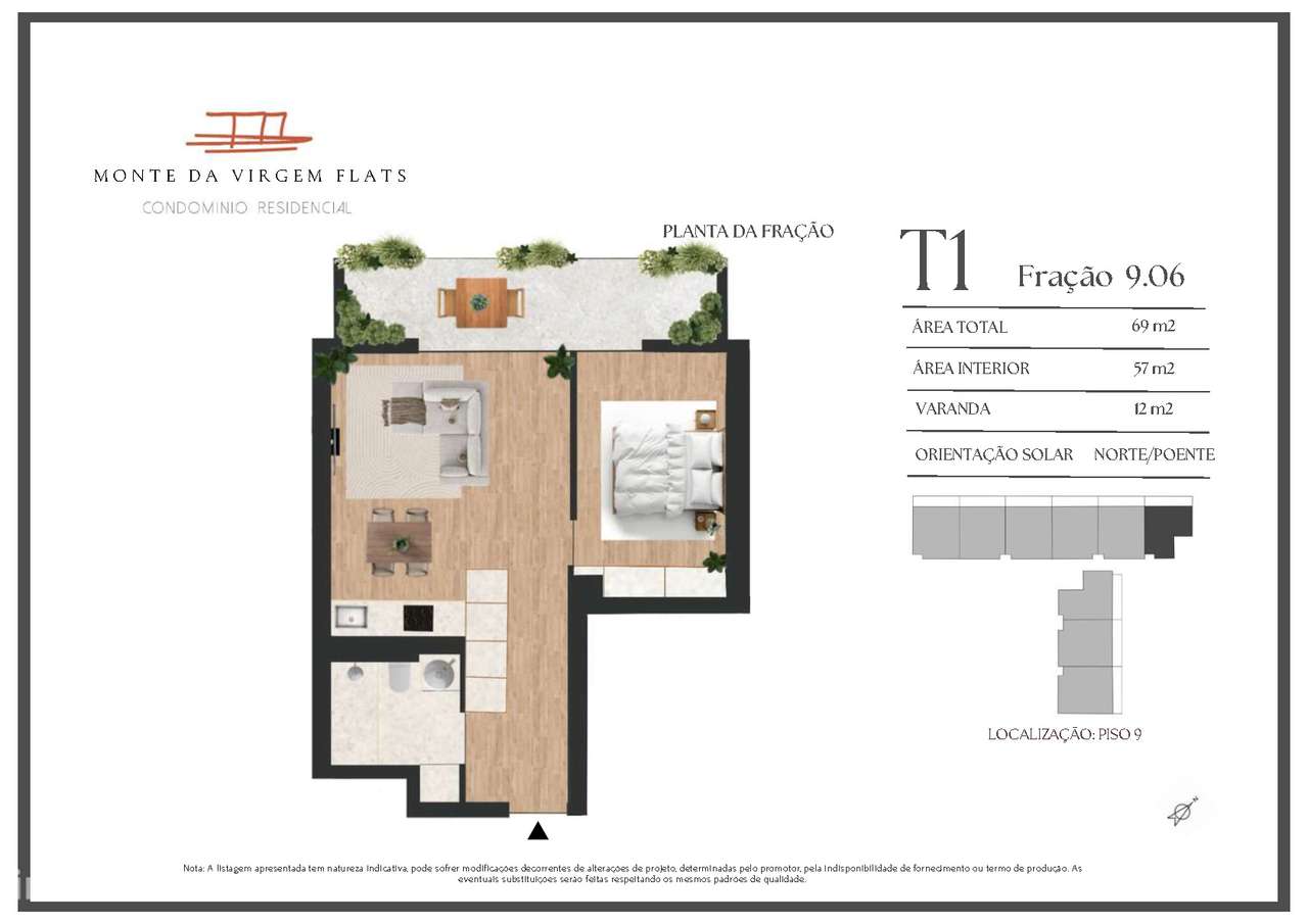 APARTAMENTO T1 COM VARANDA E GARAGEM - MONTE DA VIRGEM, V.N. DE GAIA - Grande imagem: 2/3