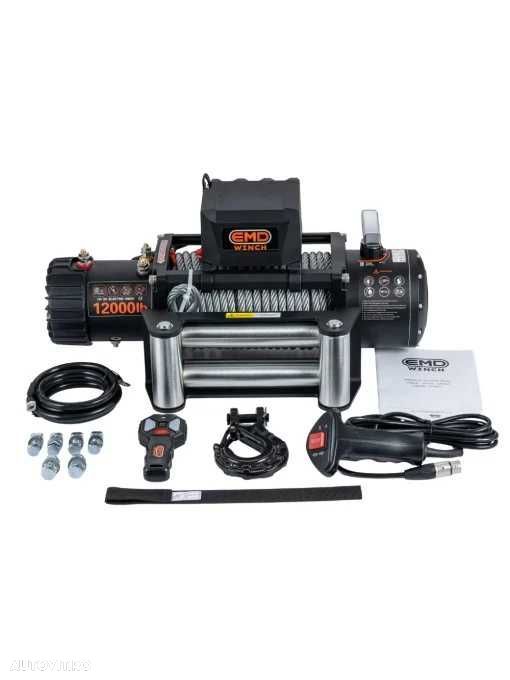 Troliu electric auto EMD Winch 12000lbs (5443kg), 12V, cablu otel, 26m, raport 265:1 - 1