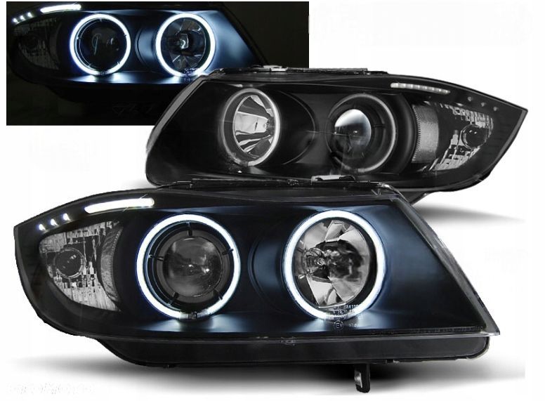 LAMPY REFLEKTORY BMW E90/E91 OD 03.2005 DO 08.2008 RINGI CCFL BLACK - 1