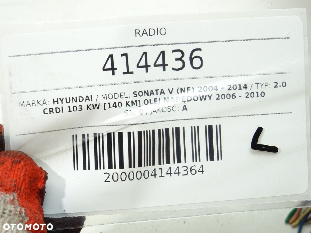 RADIO  HYUNDAI SONATA V (NF) 2004 - 2014 2.0 CRDi 103 kW [140 KM] olej napędowy 2006 - 2010 - 6