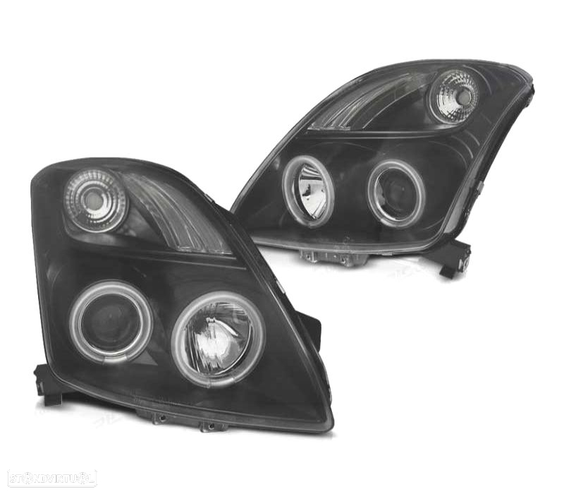 FARÓIS ANGEL EYES CCFL SUZUKI SWIFT 05-10 FUNDO PRETO - 2