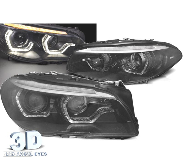 FARÓIS XENON BMW F10 F11 10-13 DRL PRETO