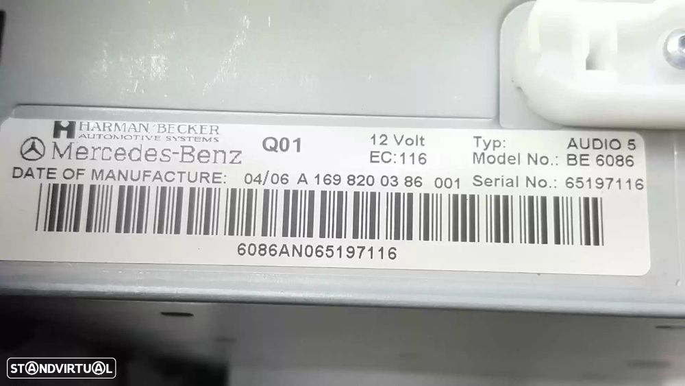 SISTEMA AUDIO / RADIO CD MERCEDES-BENZ CLASSE A 2006 -A1698200386 - 3