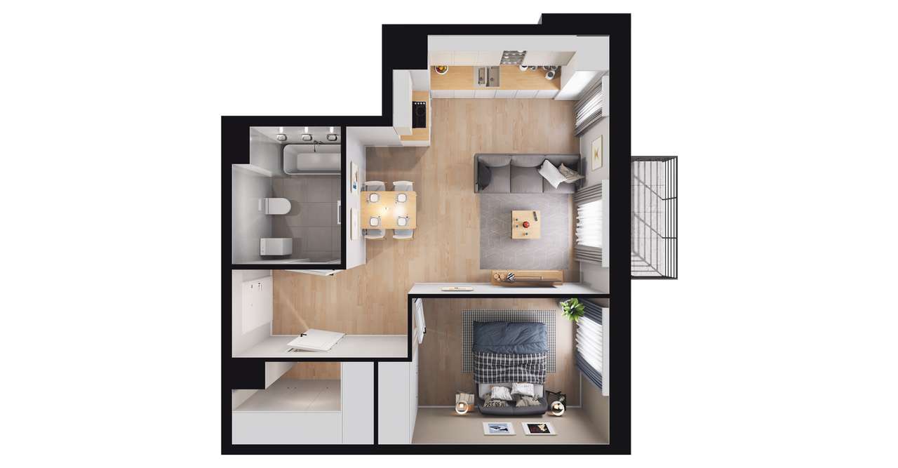 2-pokojowe mieszkanie 46m2 + balkon - Pełny obrazek: 2/14