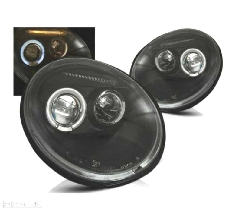 FARÓIS FRONTAIS ANGEL EYES PARA VOLKSWAGEN VW BEETLE.98-05 FUNDO PRETO - 1