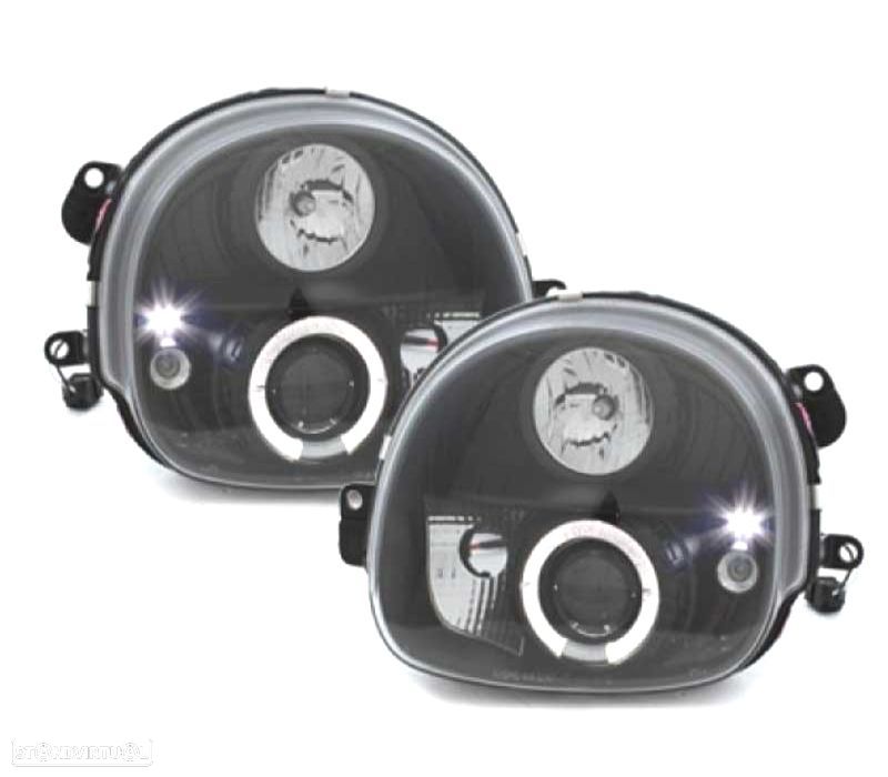 FARÓIS FRONTAIS RENAULT TWINGO 93-07 ANGEL EYES FUNDO PRETO - 1