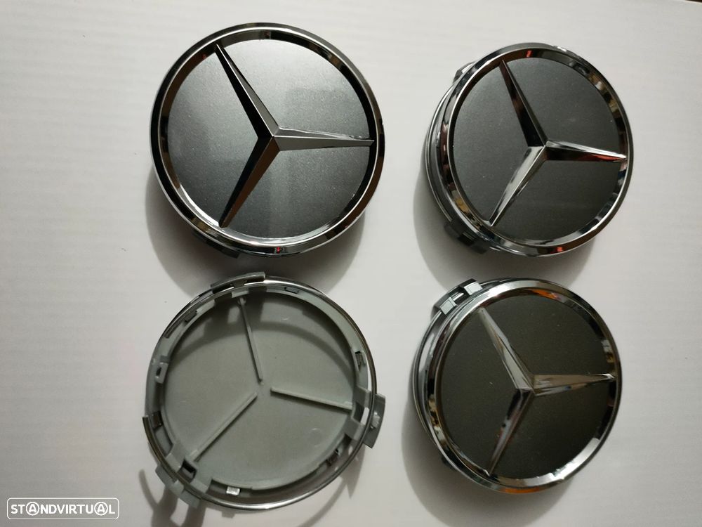 4 centros de jantes 75mm Mercedes Azul, Preto, Prateado Etc. - 4