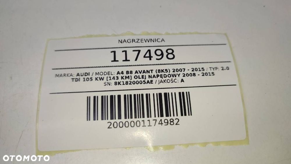 NAGRZEWNICA DMUCHAWA KOMPLETNA AUDI A4 B8 EUROPA 8K1820005AE - 10