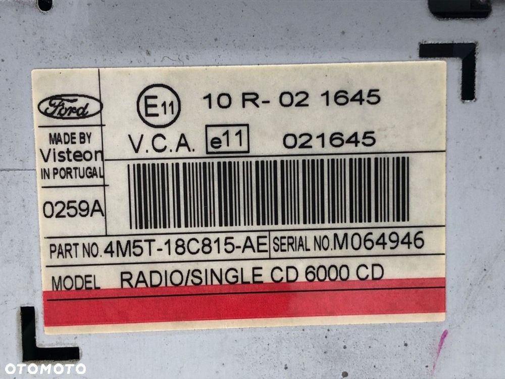 RADIO  FORD FOCUS II Turnier (DA_, FFS, DS) 2004 - 2012 1.6 Ti 85 kW [115 KM] benzyna 2004 - 2012 - 5